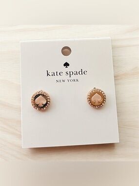 NEW kate spade Clear Rose Gold Spot The Spade Pave Halo Spade Studs O0RU2605